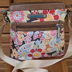 Lily Bloom Faux Leather Trim Multicolor Floral Crossbody
